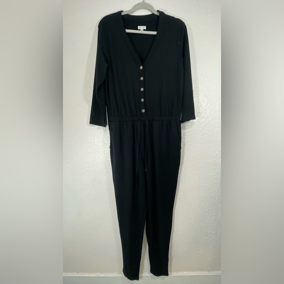 Garnet Hill Black Traverse Knit Jumpsuit Black Women’s Small Pockets Drawstring - Picture 13 of 13